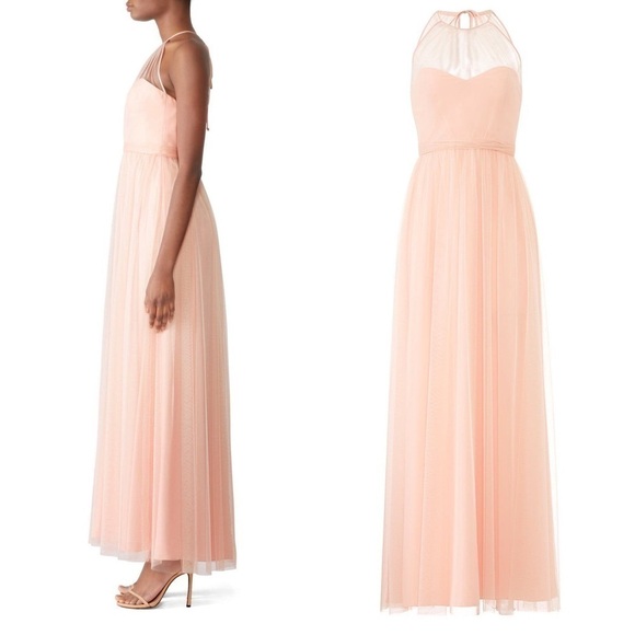BHLDN AMSALE Maxi Dress Sheer Illusion Halter Ballerina Tulle Formal Gown Sz 10 - Picture 2 of 7